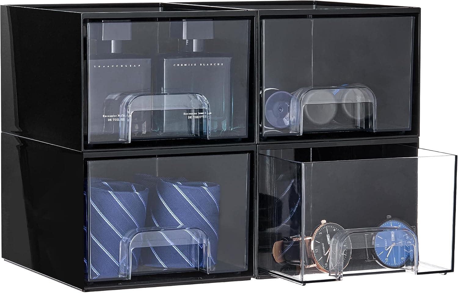 Vtopmart 12.1''W Clear Stackable Storage Drawers,3 Pack Acrylic Plastic Organizers Bins for Makeup Palettes, Cosmetics, and Beauty Supplies,Ideal for Vanity, Bathroom,Cabinet,Desk Organization