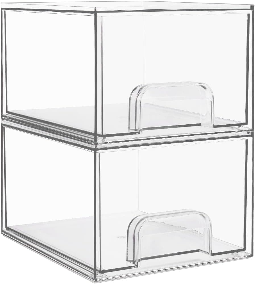 Vtopmart 12.1''W Clear Stackable Storage Drawers,3 Pack Acrylic Plastic Organizers Bins for Makeup Palettes, Cosmetics, and Beauty Supplies,Ideal for Vanity, Bathroom,Cabinet,Desk Organization