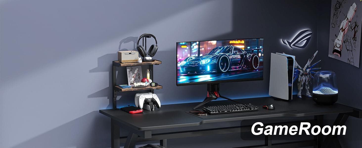 2-Tier Desk Shelf | Desk Organization Expandable Clamp on Desk Shelf Desktop Accessories for Offices and Game Rooms (Wood)