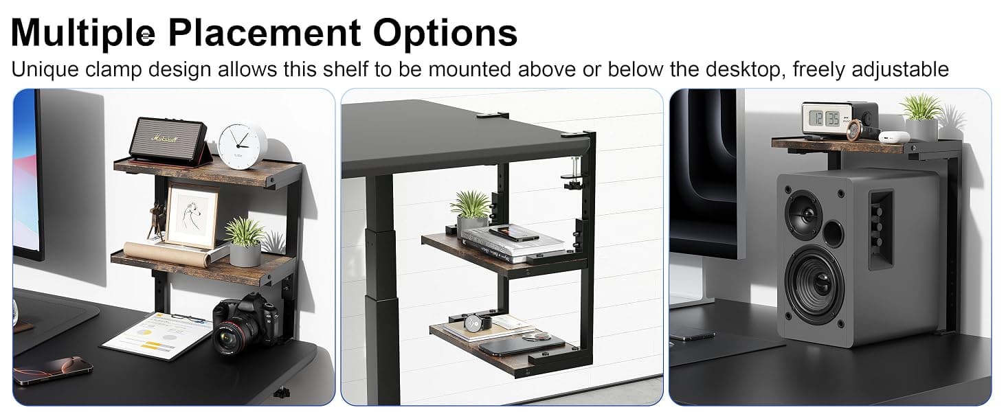 2-Tier Desk Shelf | Desk Organization Expandable Clamp on Desk Shelf Desktop Accessories for Offices and Game Rooms (Wood)