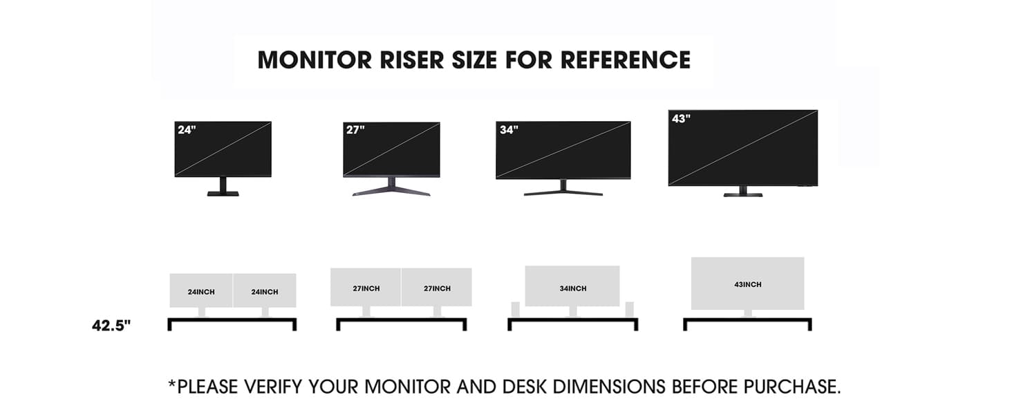Fenge Dual Monitor Riser for Desk, Open Shelf with 3 Storage Compartments | 42.5in Computer Monitor Stand, 2-Tier Desk Shelf for Top of Desk, One-Piece Panel, fits Ultrawide Monitor, PC, Laptop, Brown