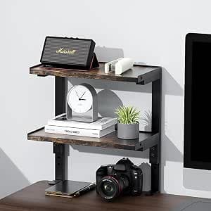 2-Tier Desk Shelf | Desk Organization Expandable Clamp on Desk Shelf Desktop Accessories for Offices and Game Rooms (Wood)