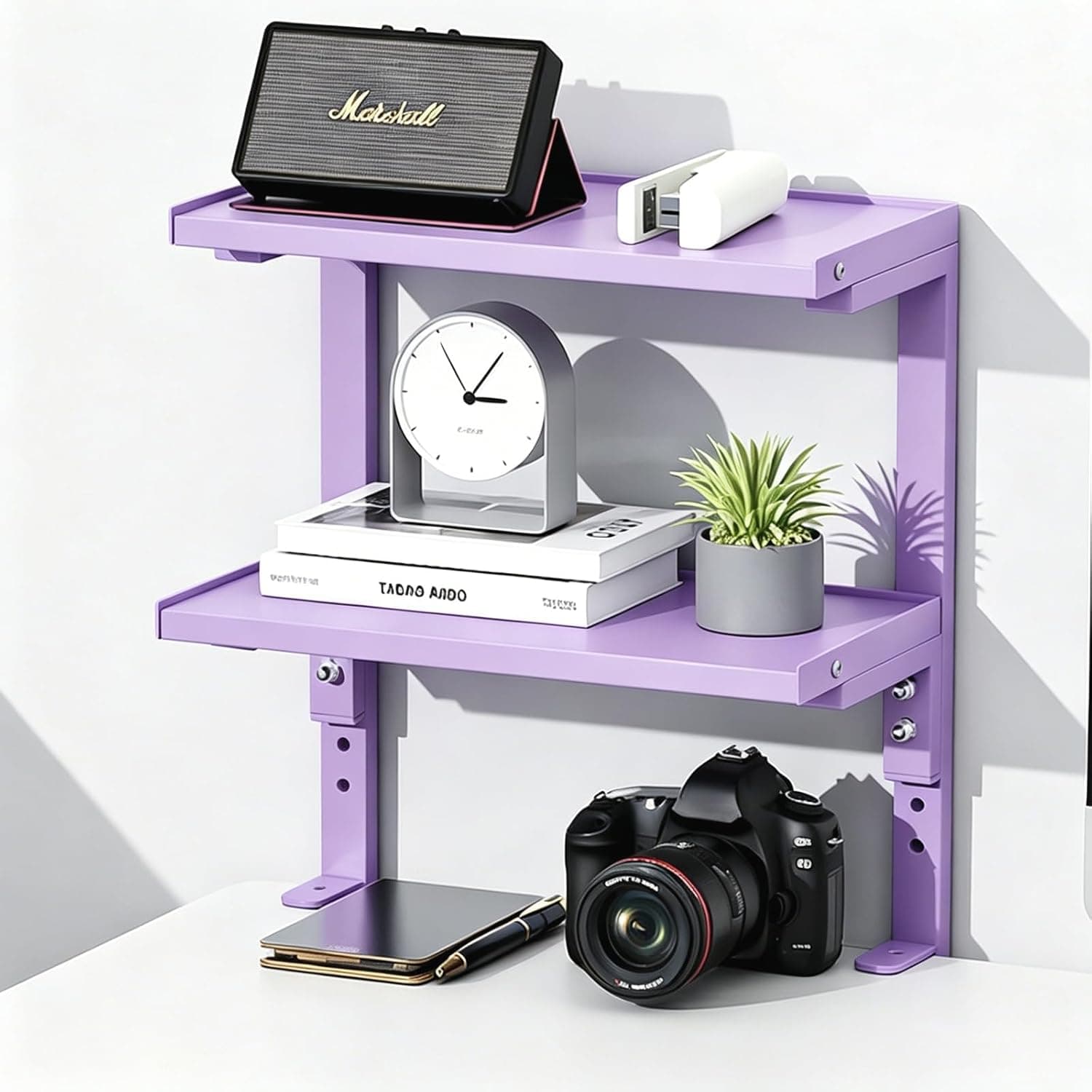 2-Tier Desk Shelf | Desk Organization Expandable Clamp on Desk Shelf Desktop Accessories for Offices and Game Rooms (Wood)