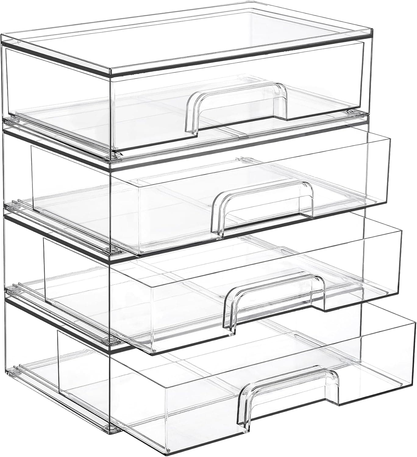 Vtopmart 12.1''W Clear Stackable Storage Drawers,3 Pack Acrylic Plastic Organizers Bins for Makeup Palettes, Cosmetics, and Beauty Supplies,Ideal for Vanity, Bathroom,Cabinet,Desk Organization