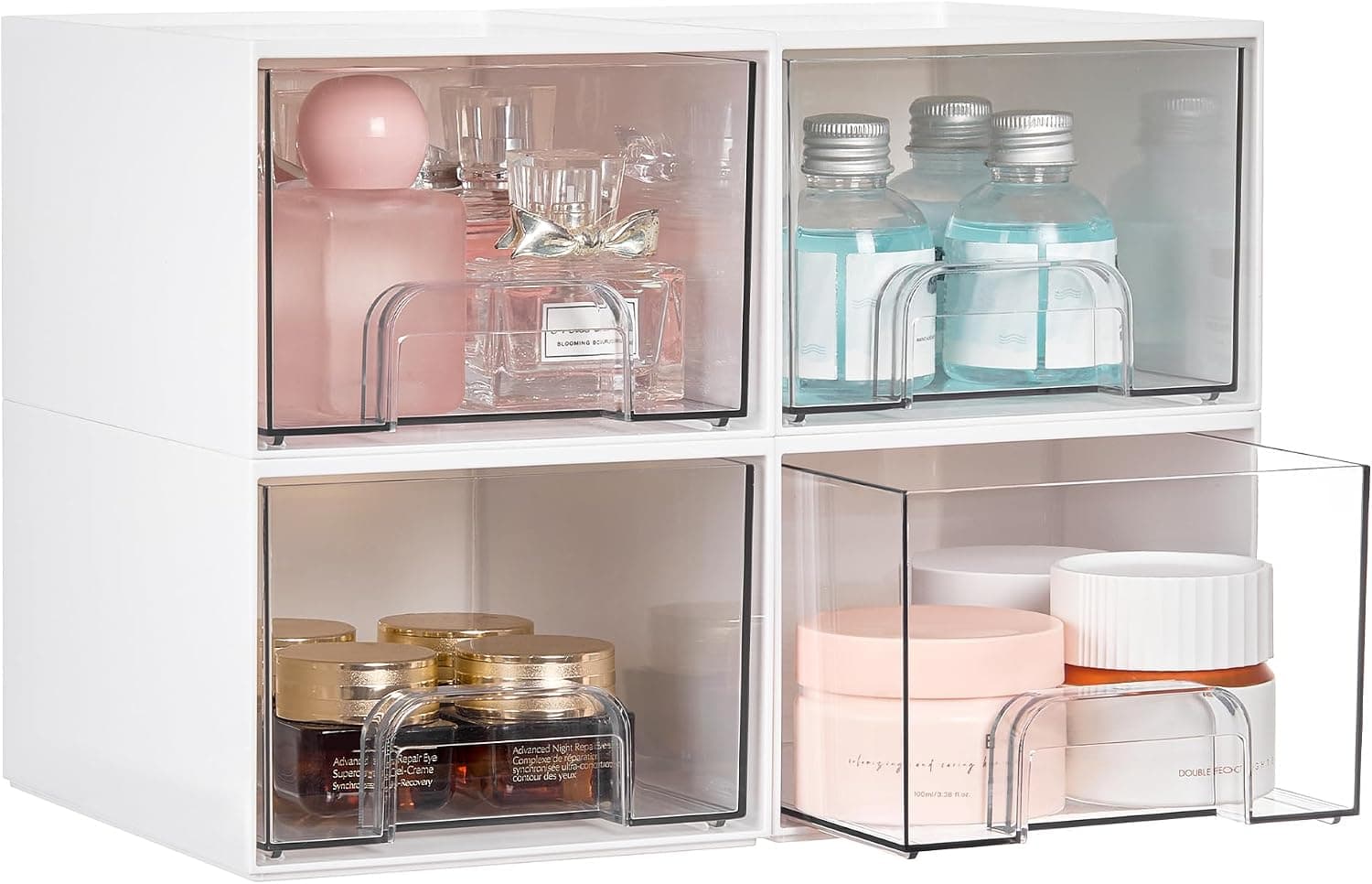 Vtopmart 12.1''W Clear Stackable Storage Drawers,3 Pack Acrylic Plastic Organizers Bins for Makeup Palettes, Cosmetics, and Beauty Supplies,Ideal for Vanity, Bathroom,Cabinet,Desk Organization