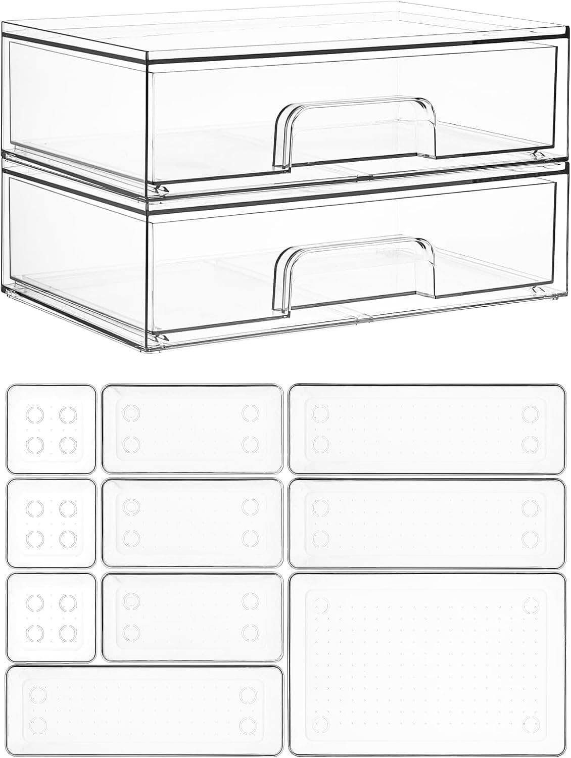 Vtopmart 12.1''W Clear Stackable Storage Drawers,3 Pack Acrylic Plastic Organizers Bins for Makeup Palettes, Cosmetics, and Beauty Supplies,Ideal for Vanity, Bathroom,Cabinet,Desk Organization