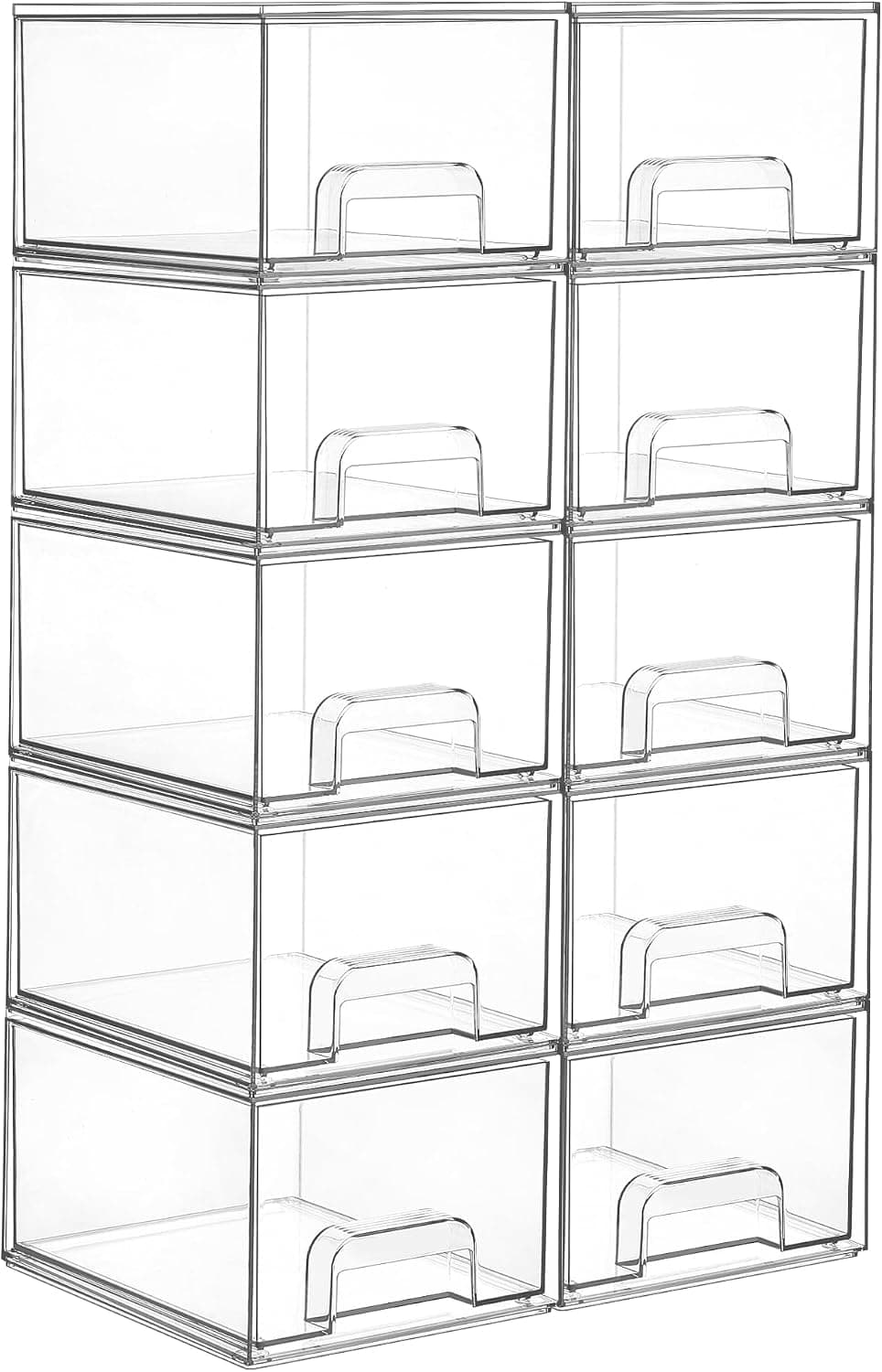 Vtopmart 12.1''W Clear Stackable Storage Drawers,3 Pack Acrylic Plastic Organizers Bins for Makeup Palettes, Cosmetics, and Beauty Supplies,Ideal for Vanity, Bathroom,Cabinet,Desk Organization