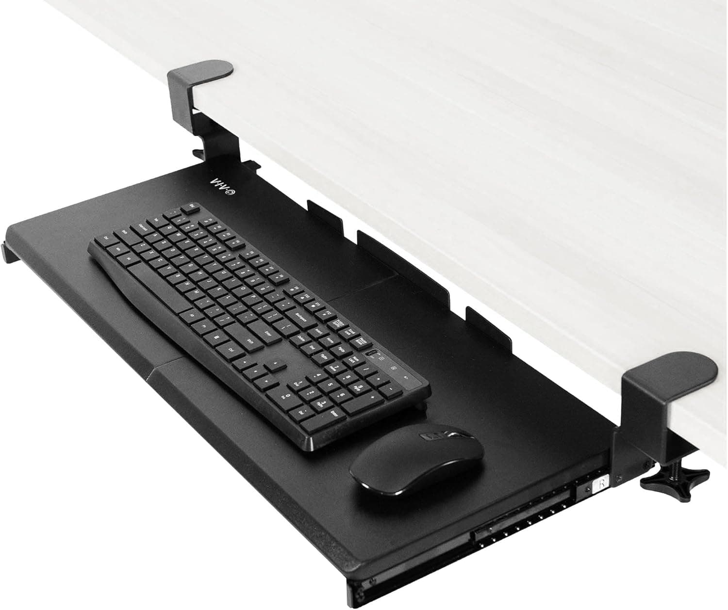 VIVO Black Clamp-on 27 x 11 in Keyboard Tray, MOUNT-KB05E | Large Under Desk Keyboard & Mouse Tray for Typing, Slide Out Platform, Extra Sturdy C-Clamp Mount System, Computer Drawer