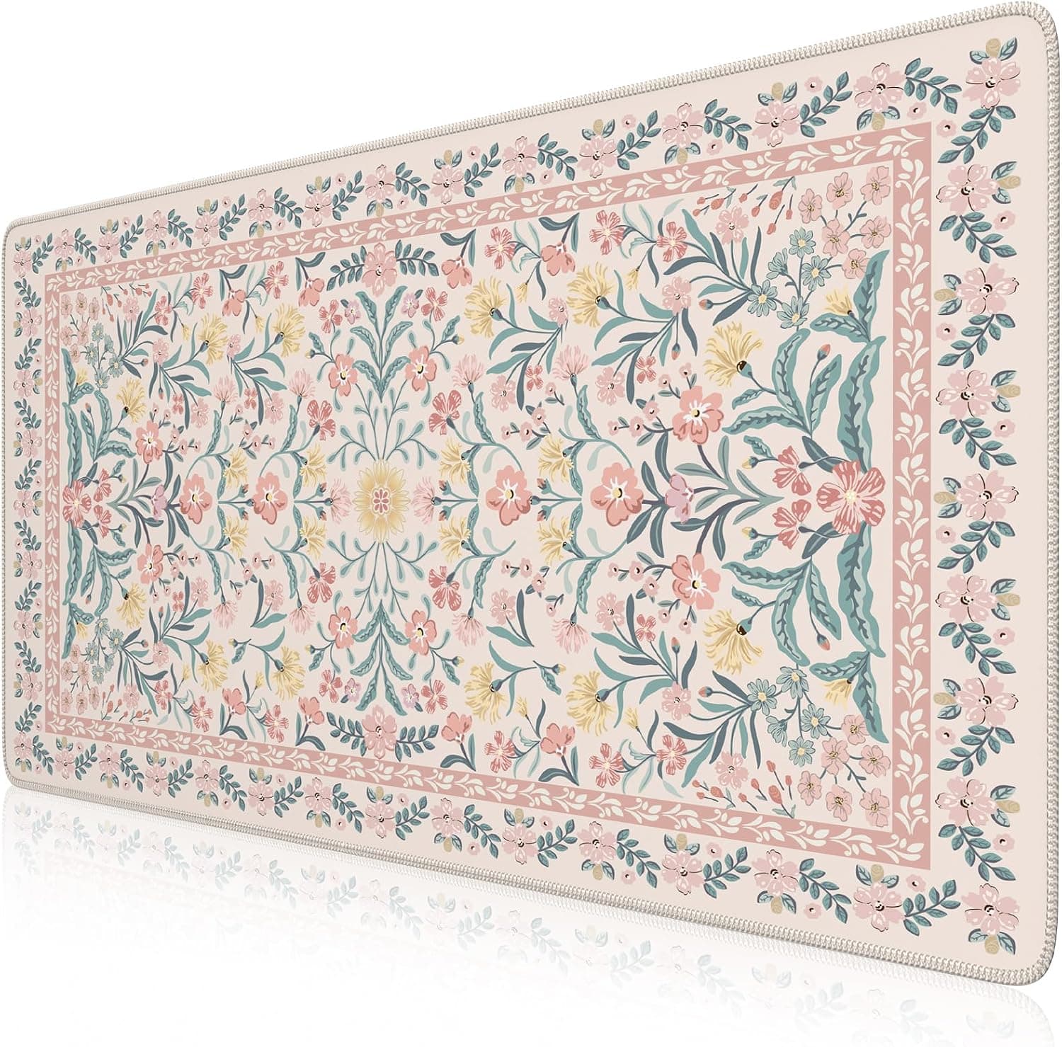 iCasso Desk Mat,Mouse Pad for Office Desk,35.4x15.7in,Pink Floral | Desk Pad for Women Home Office Decor Supplies, Desk Accessories, Non-Slip Mousepad with Stitched Edge, Smooth Water-Resistant